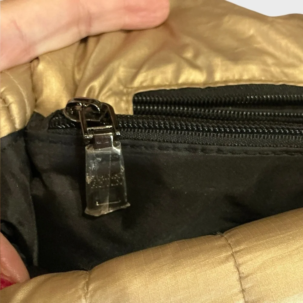 Think Royln Bar Bag Metallic Gold Puffer Crossbody Purse